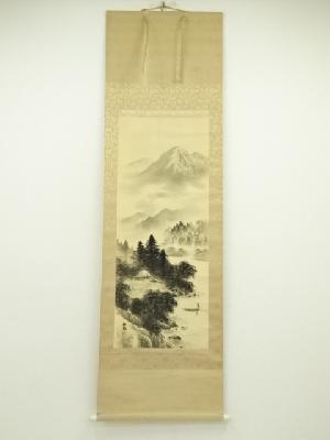 田中松甫筆　水墨山水　肉筆絹本掛軸